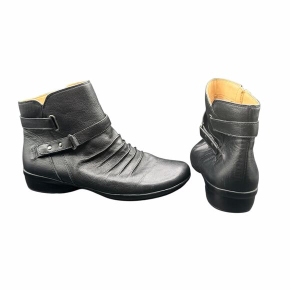 Naturalizer Cassini Black Leather Ankle Boots N5 Comfort Zip 9.5M - Picture 1 of 12